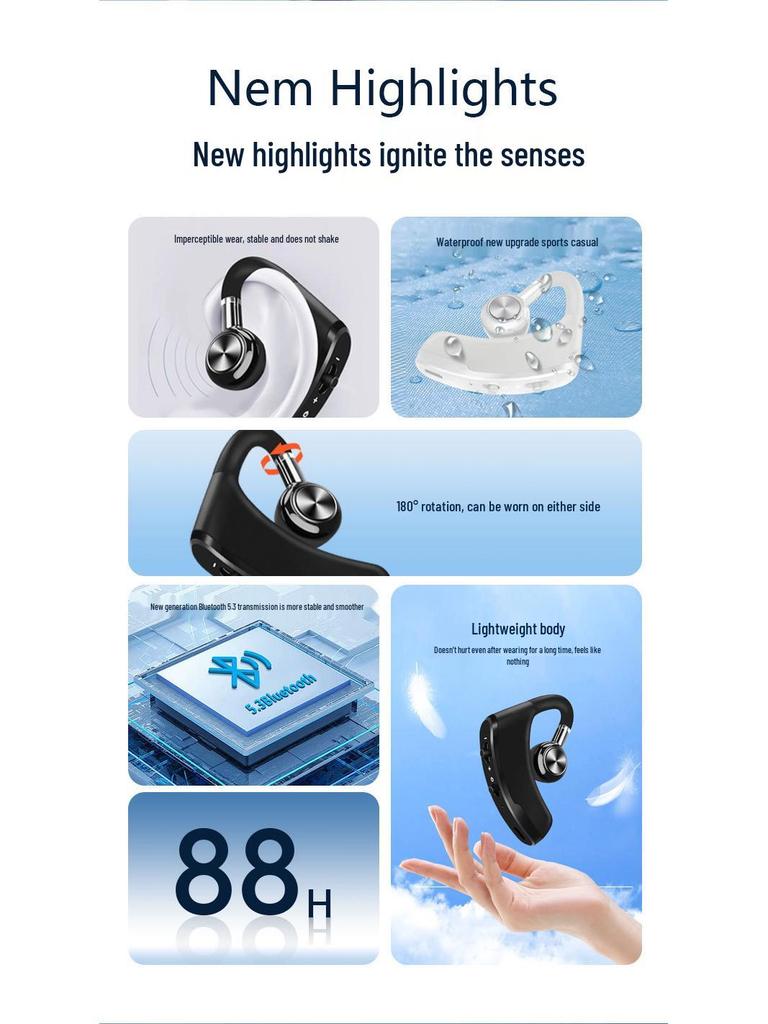 V98 Bluetooth Cross-border Wireless Ear-hook Headset - Single Ear, Ideal for Business Calls in the Car, Non-In-Ear Design
