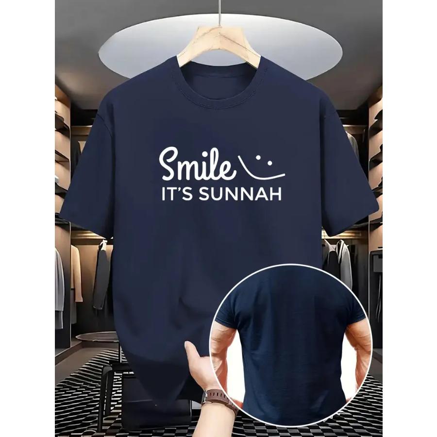 Smile Letter Print Men's T-Shirt - Breathable, Soft Polyester Casual Summer Tee for Outdoor & Everyday Fashion