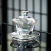 Crystal Turquoise Transparent Glass Three Talents Gold-painted Cover Bowl Set Single Tea Bowl Light Luxury Tea Set Tea Bowl