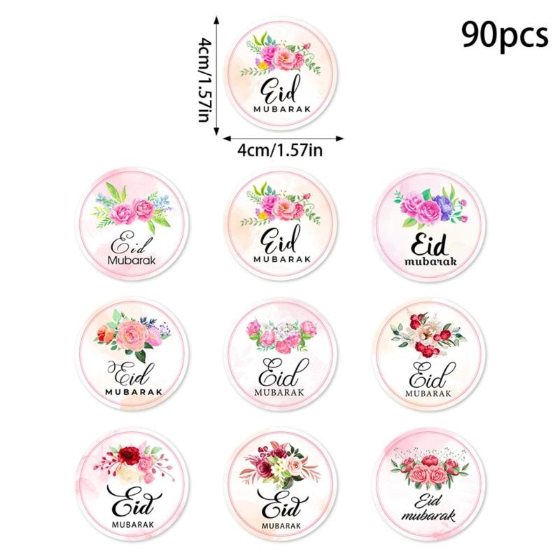Set of 90Pcs Eid Mubarak Sticker 40mm Decorative Wrapping Sticker for Journal Planner Packaging Party Decoration