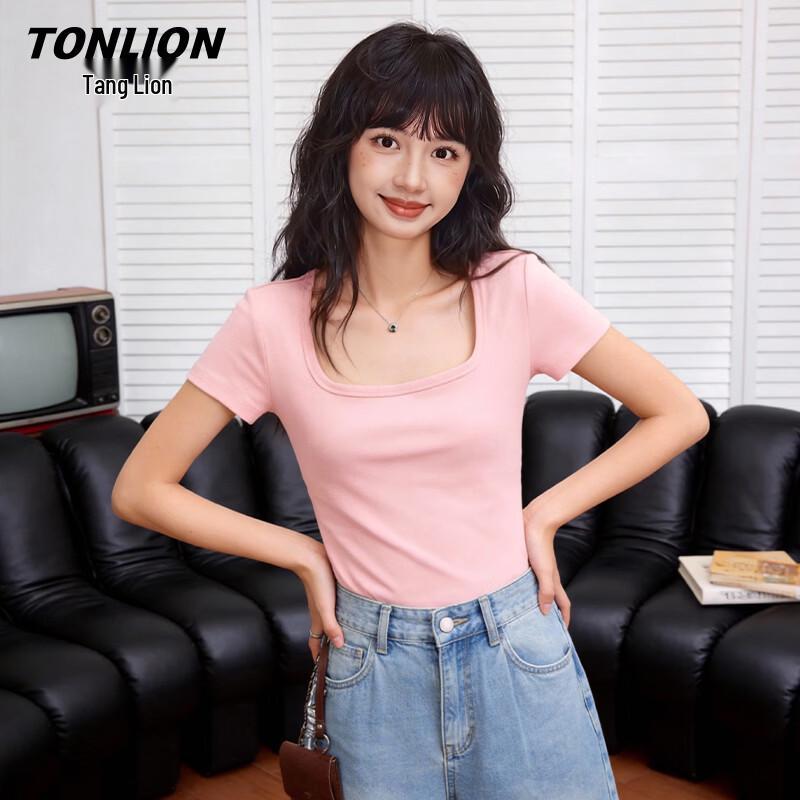 

TonLion Women s Square Neck Slim Fit Short Sleeve T-Shirt M