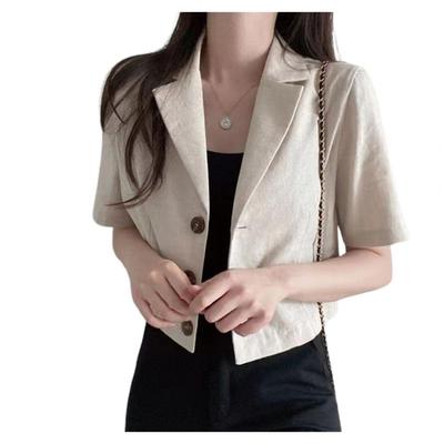 Damen Sommer Anzug Mantel Revers Kurzarm Einreihig Knöpfe Knopfleiste Kurze Anzugjacke Einfarbig Loose Fit Business Outwe