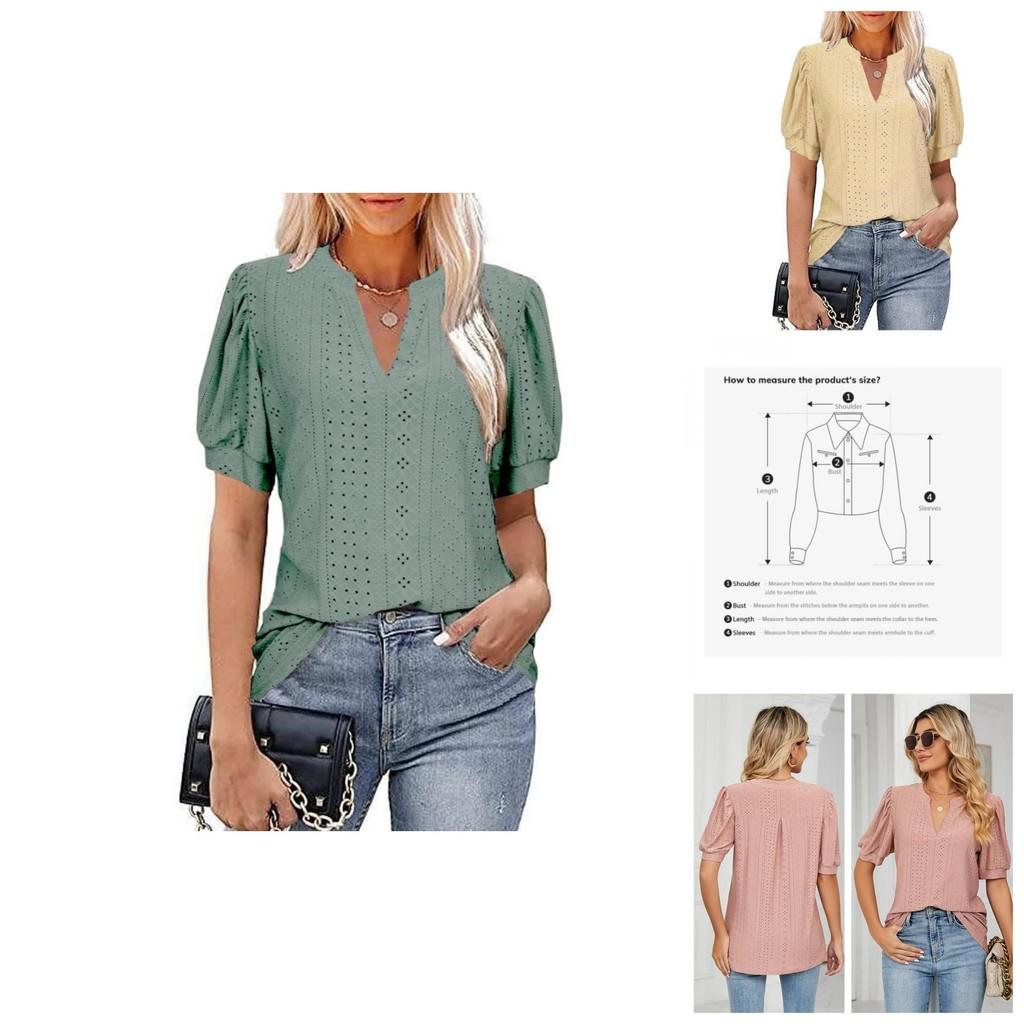 Women's V-neck Tops Short Sleeve T-shirts With Cut Out Lace Detail