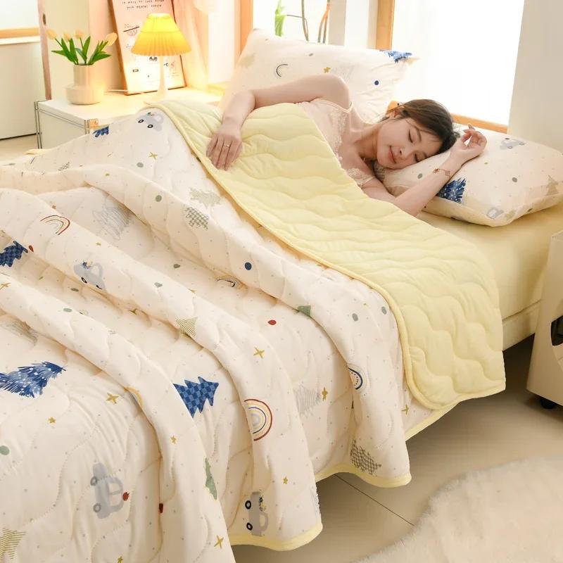 New Floral Spring Summer Blanket And Pillowcase Soft Skin-Friendly Single Double Quilt Knitted Breathable Air Conditioning Duvet