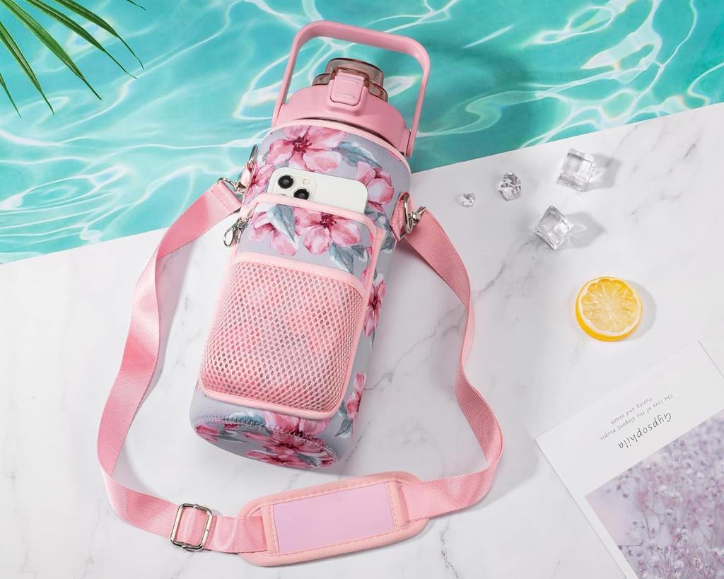 64oz/Half Gallon Water Bottle Carrier Bag Holder with Adjustable Shoulder Strap 2 Pocket Sling Neoprene Sleeve, CSports, Outdoor