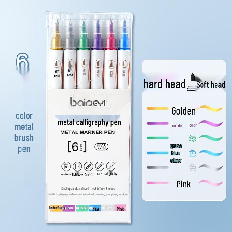 24-Color Dual-Tip Calligraphy and Metallic Pearlescent Outlining Pen Set