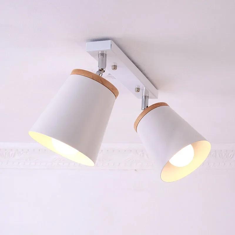 Modern E27 Rotatable LED Ceiling Lamp Wood Iron Ceiling Spot Light Black White Indoor Ceiling Wall Mounted Light for Aisle