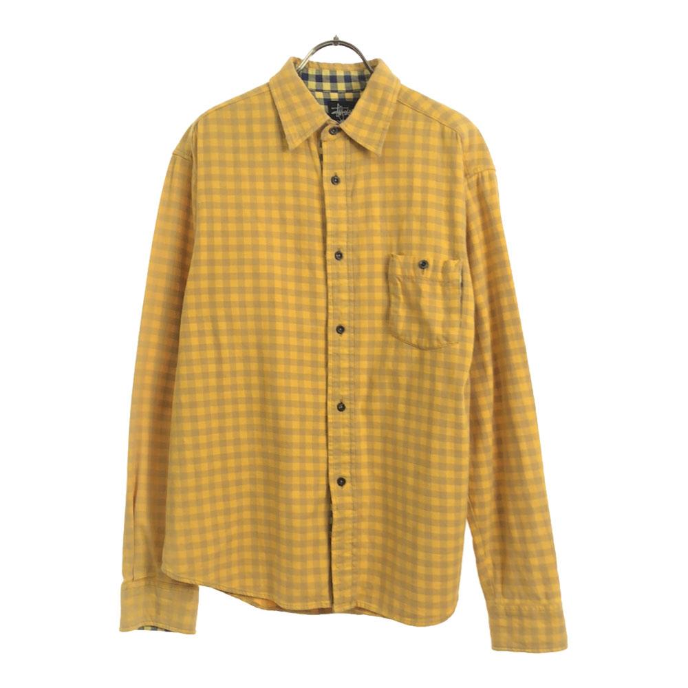 Stussy Check Pattern Long Sleeve Cotton Shirt L Yellow Men's Used