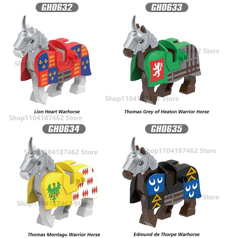 MOC Medieval Figure Mount Building Blocks Roman Wolf Warrior Infantry Lion Heart King Castle Knights Armored War Horse Brick Toy