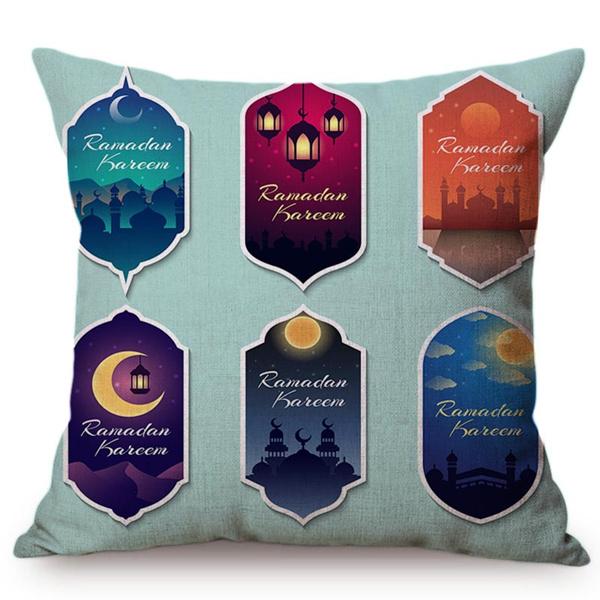 Modern Eid Mubarak Style Cushion Cover Ramadan Kareem Crescent New Moon Stars Lantern Mosque Car Decoration Pillow Case