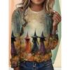 Women'S Clothing, Casual Random Witch Print, Round Neck Long Sleeve Loose Top Base Layer Long Sleeve T-Shirt