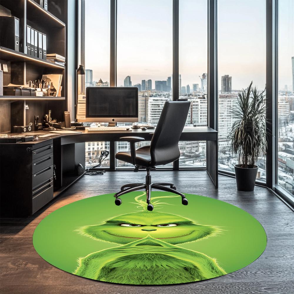 Grinch Printed Round Rug Carpet Chair Rug Area Rug Entryway Doormats,for Office Chair Living Room Bedroom Kitchen Room.