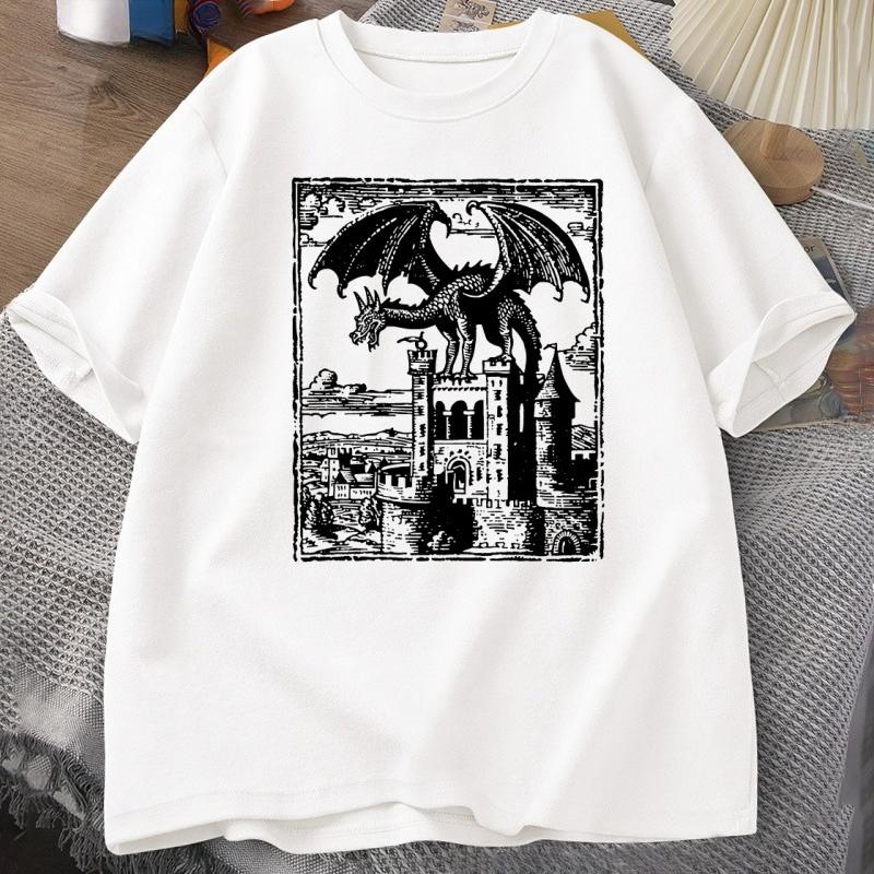 Dragon Vintage Dark Graphic T Shirt 90s Retro Y2k Tshirt Print Oversized Tshirt Women Unisex Short Sleeve Loose Casual Tee Shirt