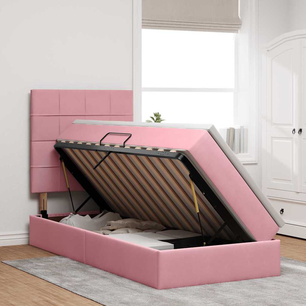 Storage Bed with Mattress Pink 90 x 190 cm Velvet
