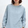 Women Chemise Autumn Shirt Vintage Cotton Embroidery Floral Blouse Long Sleeve Loose Casual Ruffled Top