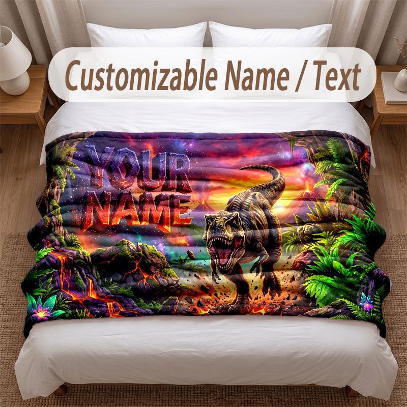 Coperta Morbida a Tema Dinosauri Personalizzata con Stampa Nome Testo Coperta Calda Decorazione Divano Casa Camera da Letto