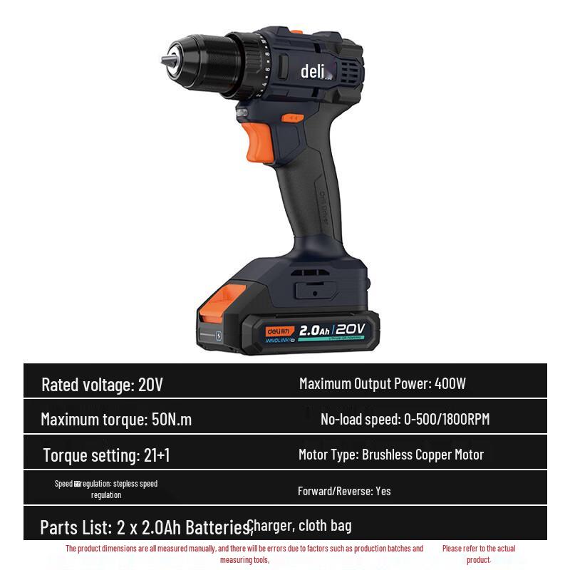 Deli 20V Brushless Cordless Drill CN Plug (adapter Included)
