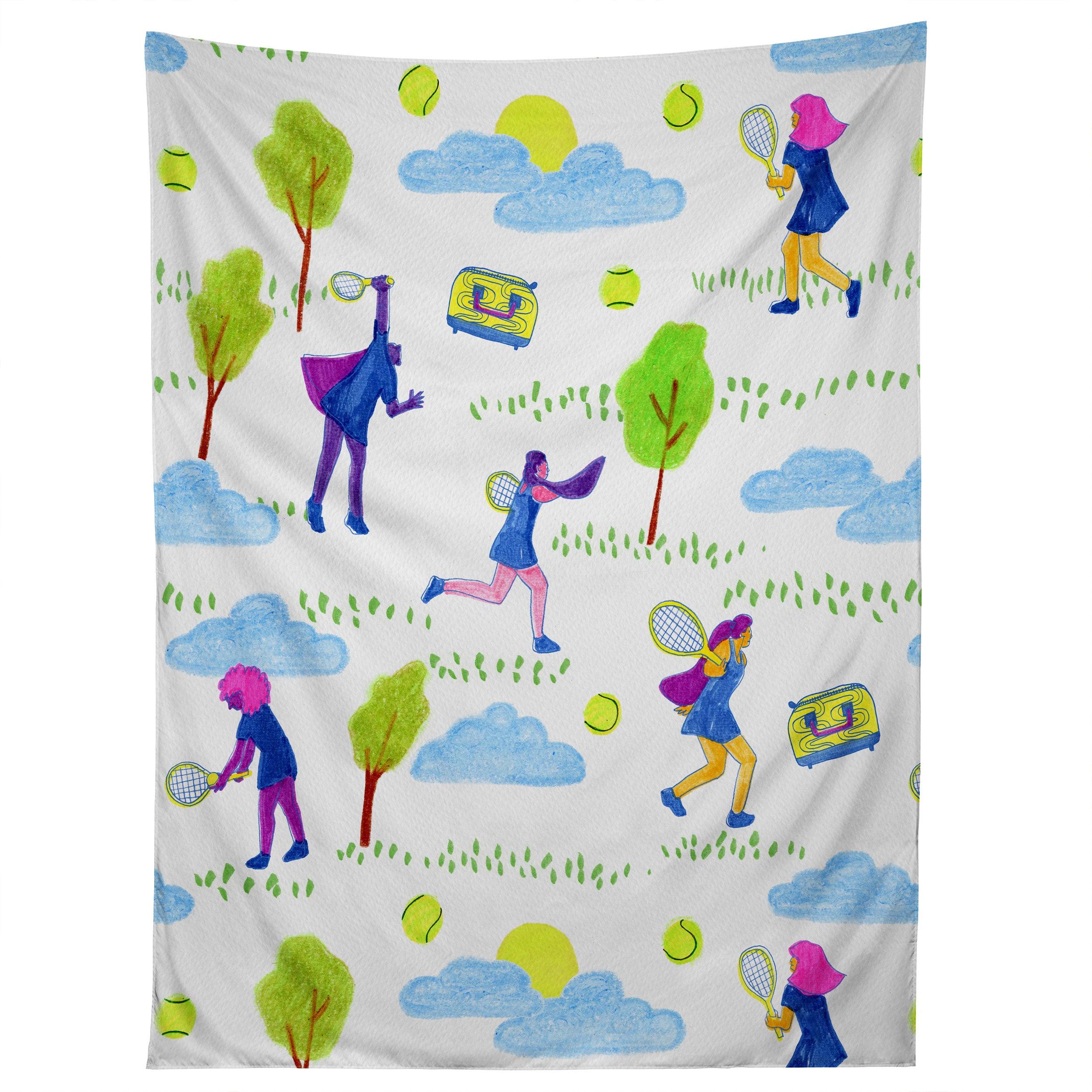 LETS PLAY TENNIS IN WHITE tapestry 75x100