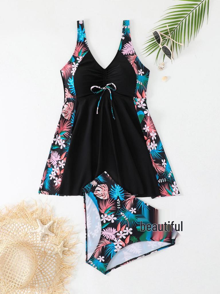 2026 European & American Plus Size Women's Conservative Swim Skirt with Triangle Briefs