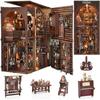 Book Nook Kit DIY 3D Holzpuzzle Miniaturpuppenhaus Bücherregal Buchstütze mit Touch-LED-Licht