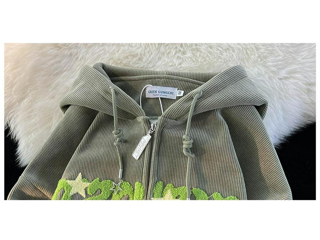 Women’s Vintage Star Corduroy Hooded Jacket - Trendy Loose Fit for Spring & Autumn