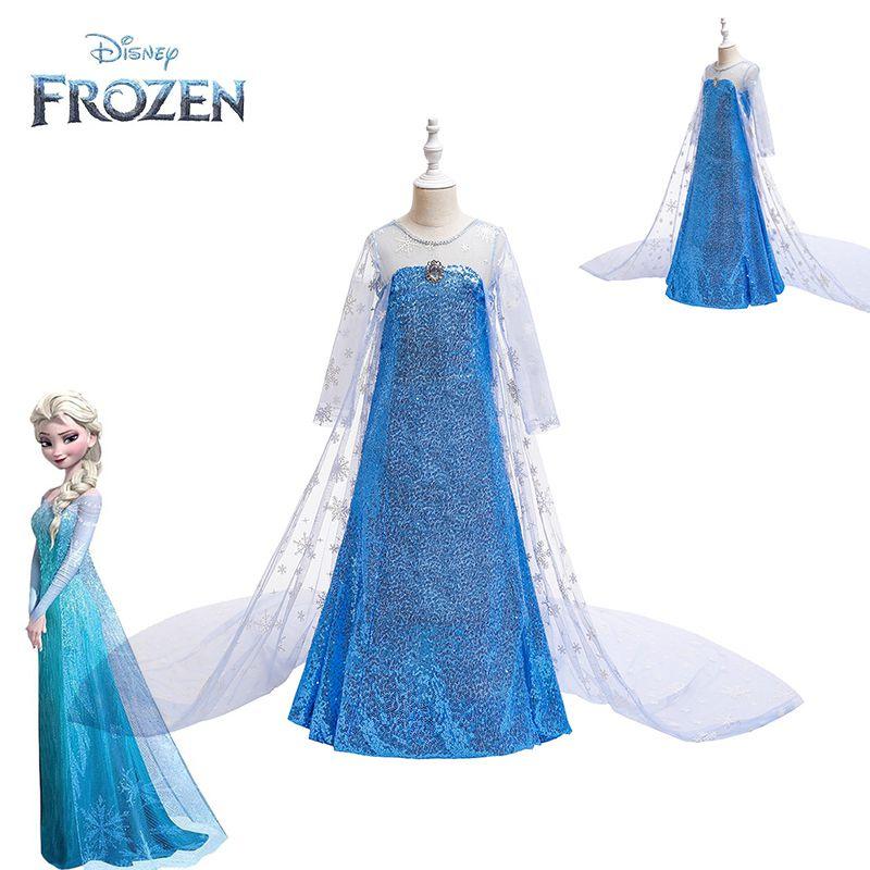Kinder Eiskönigin Elsa Cosplay Kostüm Pailletten Langer Umhang Prinzessinnenkleid