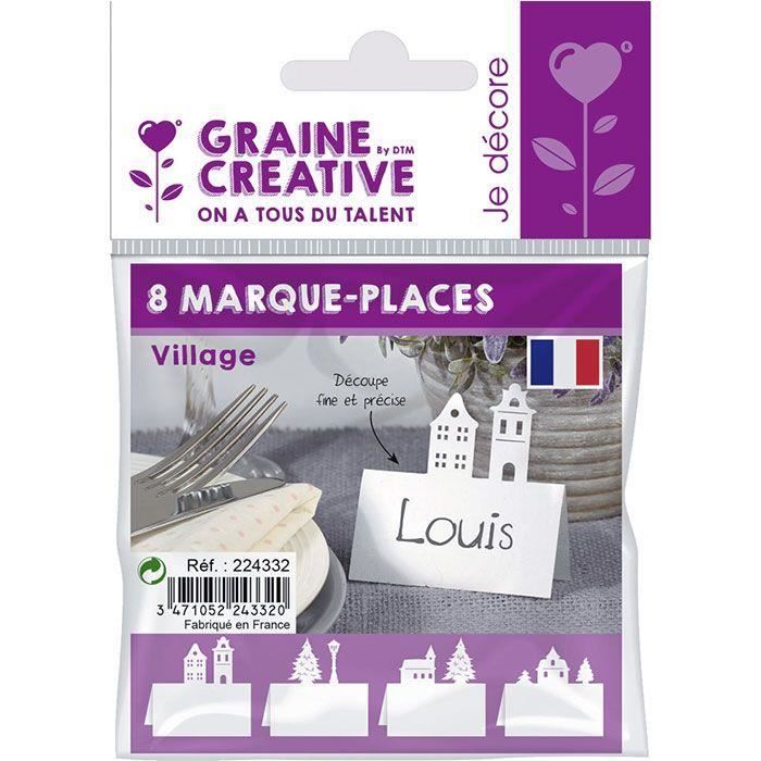 Marque-places - GRAINE CREATIVE ON A TOUS DU TALENT - Village - Papier Kraft - 8 modèles - Blanc
