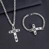 Vintage Cross Pendant Necklace & Bracelet Set - Unisex Fashion Jewelry