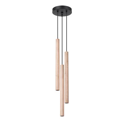 Lampa Wisząca Okrągła Czarna Z Drewnianą Tubą Potrójna Pastelo 3Xg9 8W Sl.1268 Sollux Lighting