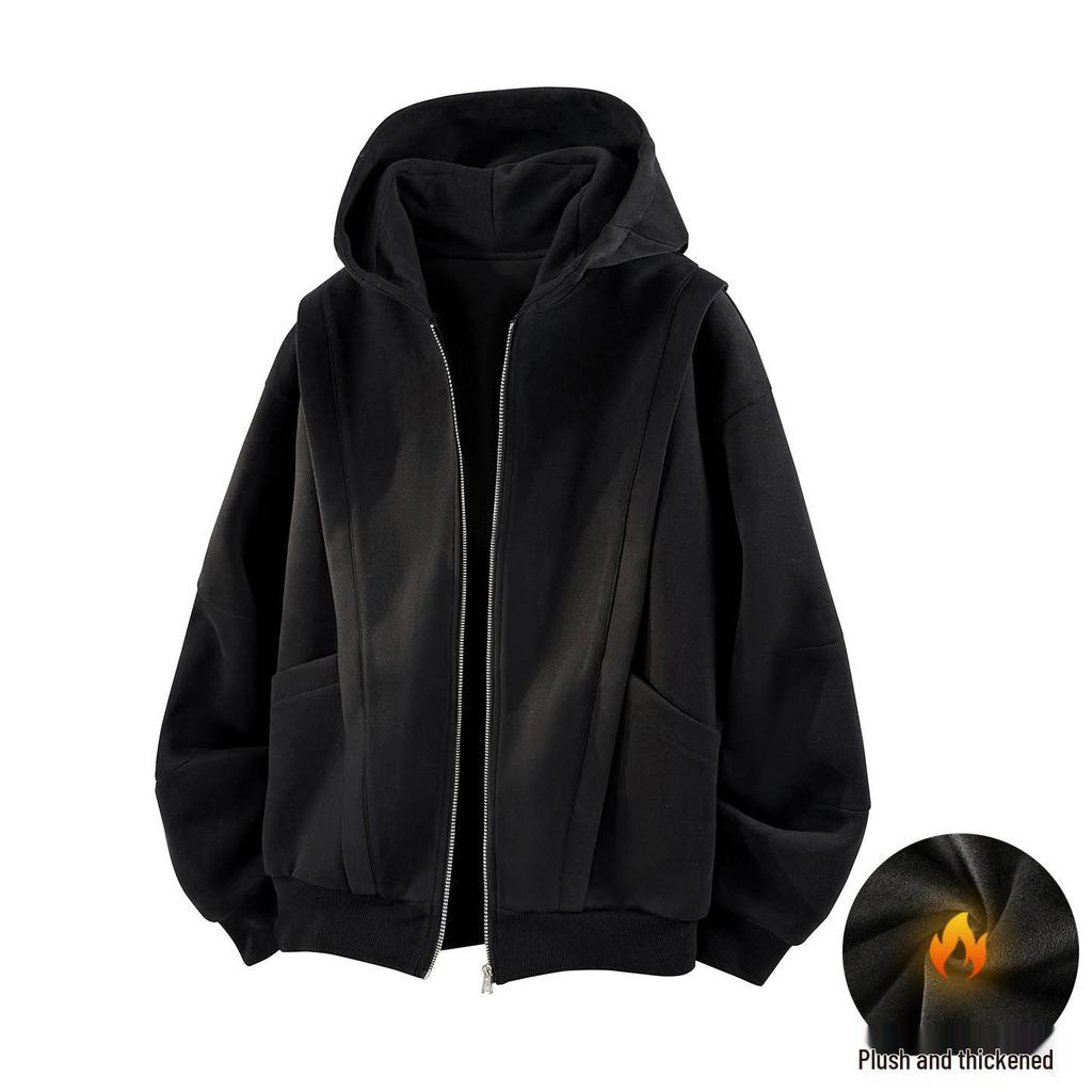 Unisex American-Style Heavy Fleece Hooded Jacket for Autumn/Winter