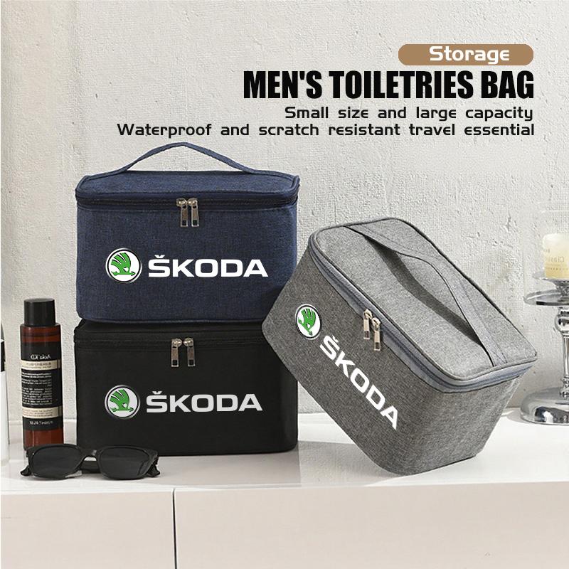 VIJT4 Car Travel Portable Cosmetic Toiletries Bath Storage Bag For Skoda Kamiq Karoq Octavia 2 3 Rapid Scala Kami Fabia VII VRS