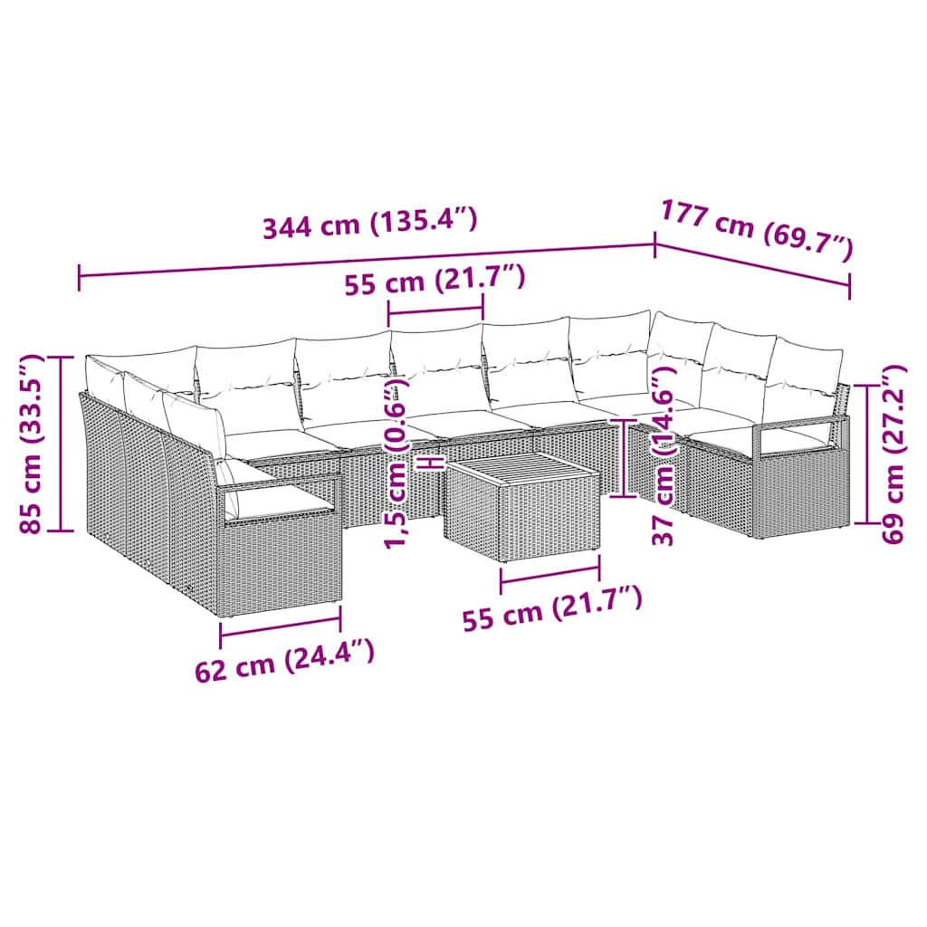 Garden Sofa Set with Storage 11 pcs Black Poly Rattan