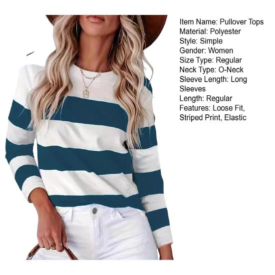 Γυναικεία Πουλόβερ Τοπ Color Block Ριγέ Μοτίβο Στρογγυλή Λαιμόκοψη Μακρυμάνικη Μπλούζα Φούτερ Καθημερινή Μπλούζα