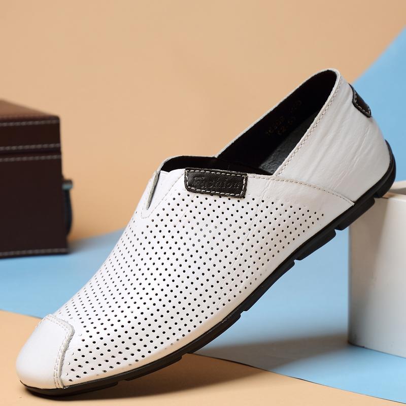 Fashion New Genuine Leather Mens Loafers Stylish Design Moccasins  Comfy Men's Casual Slip on Shoes Hollow Breathable Male Driving Flats