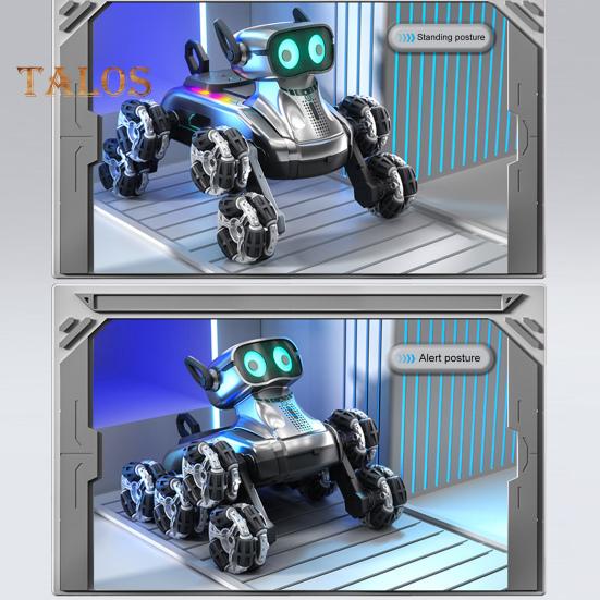 Jucărie pentru câini robot cu telecomandă cu muzică ușoară 8 roți cu detecție a gesturilor Câine mecanic interactiv educațional pentru copii electric RC cascadorie robot jucărie cățeluș