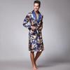 Yaoting Men's Long Sleeve Silk Pajamas and Robe Set, Ice Silk Fabric, WP032