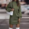 Women's Knitted Dress Turtleneck Winter Sweater Dress Knitted Dresses Midi Plain Long Wool Dress