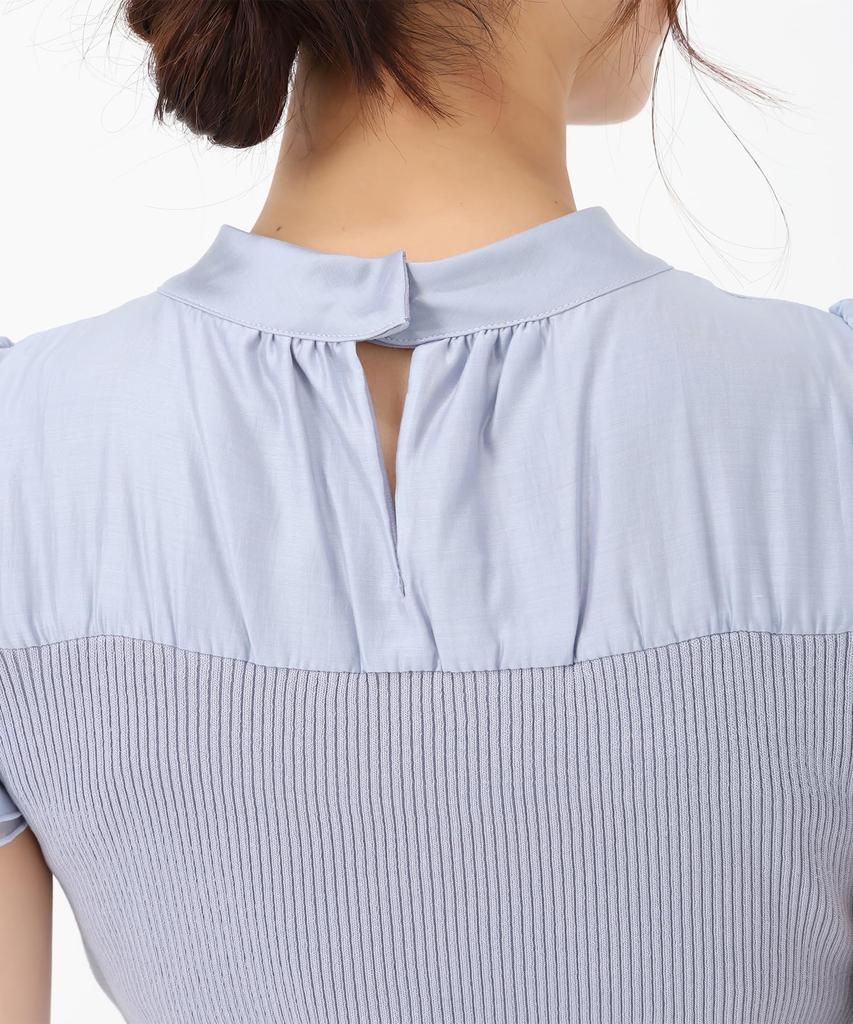 Mishmash Short Sleeve Knit Sweater with Office Blue Women's Bustier, Flared, Feminine, Outing, Spring, Casual,