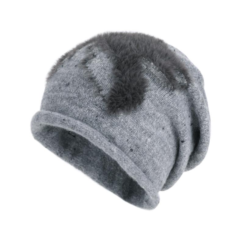Splicing Fashion Plush Design Women Casual Knitted Hat For Autumn Winter And