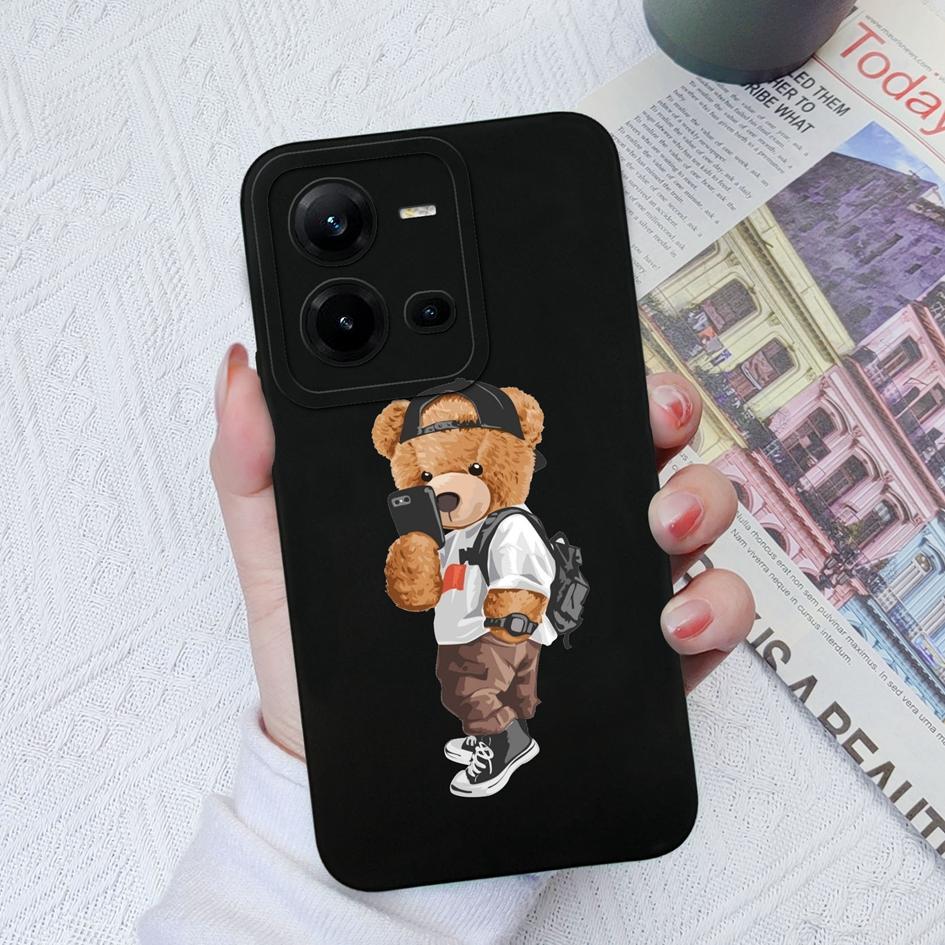 Phone Case For Vivo V19 Neo Z1 Z3X Z5X V21E V23E V25E V27 Pro V20SE V9 Cute Bear Shockproof Protective Soft Silicone Phone Cover For Vivo Bumper