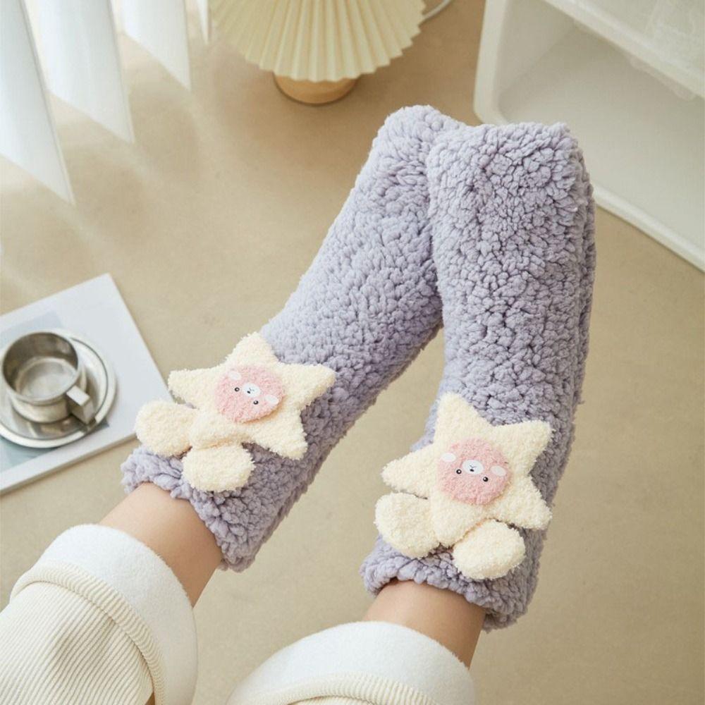 Cartoon Floor Stockings Women Mid-Calf Furry Plush Sock Harajuku Funny Tube Socks  Winter