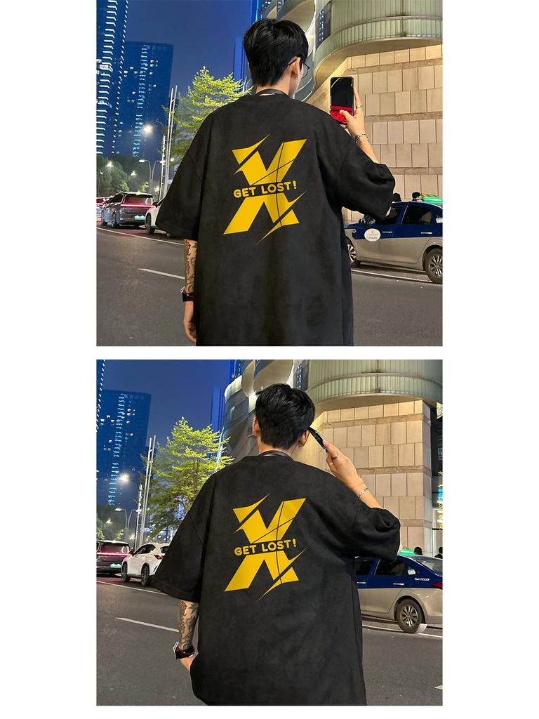 Men's Plus Size Heavyweight Suede Short Sleeve Retro T-Shirt - Summer 2024 Collection