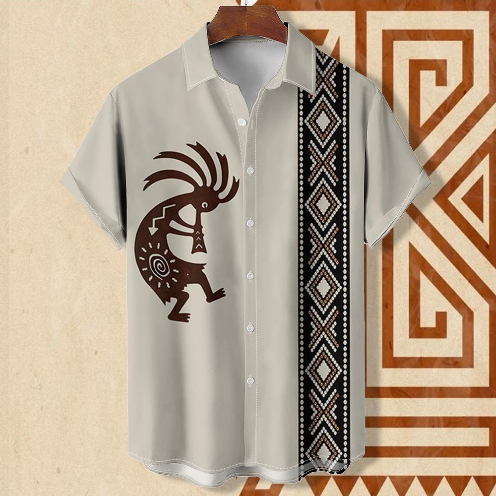 Vintage Ethnic Patterns 3D Print Beach Hawaii Shirts For Men Casual Turndown Collar Short Sleeve Beach Button Shirt Men's Shirts