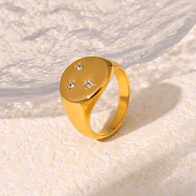 Samsung Ring, 18K Echtgoldplattiert, Schlichter Micro-Pavé-Diamant Edelstahlring.