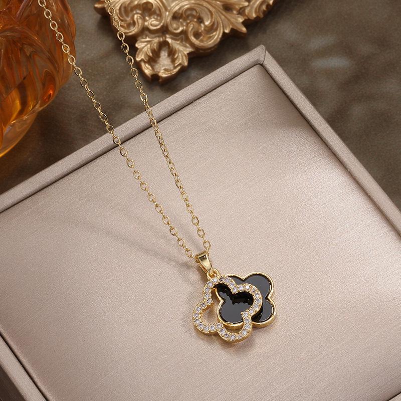 Cross-Border Light Luxury Double-Layer Clover Diamond Necklace - Women's Niche Design Titanium Steel
