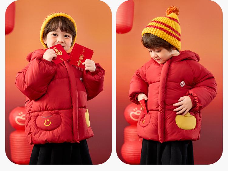 New Year Cotton Collection: Dudu's Festive Red Baby Jacket for Boys and Girls