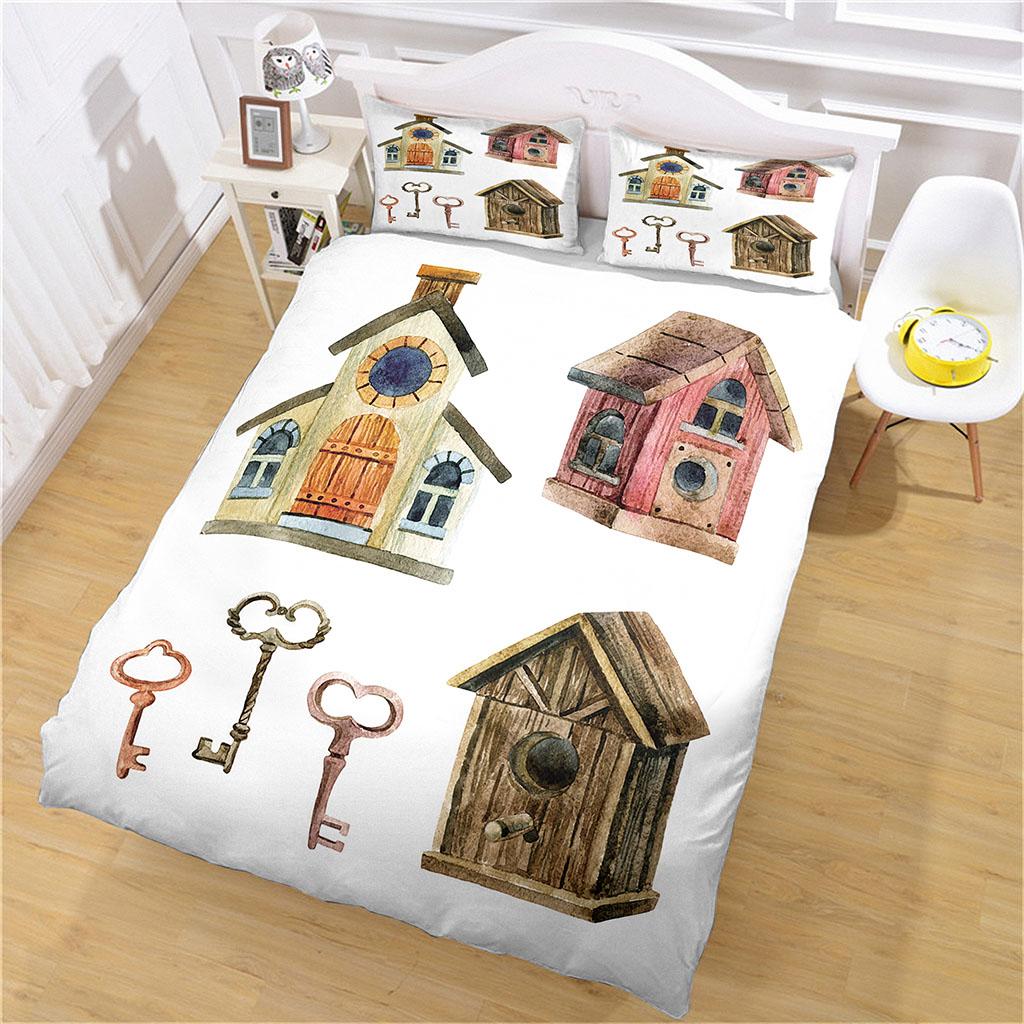 Full Double Bed Collection Cartoon Architecture House Duvet Cover 3D Quilt Cover Comforter Covers For Single Double Queen King Bed Size