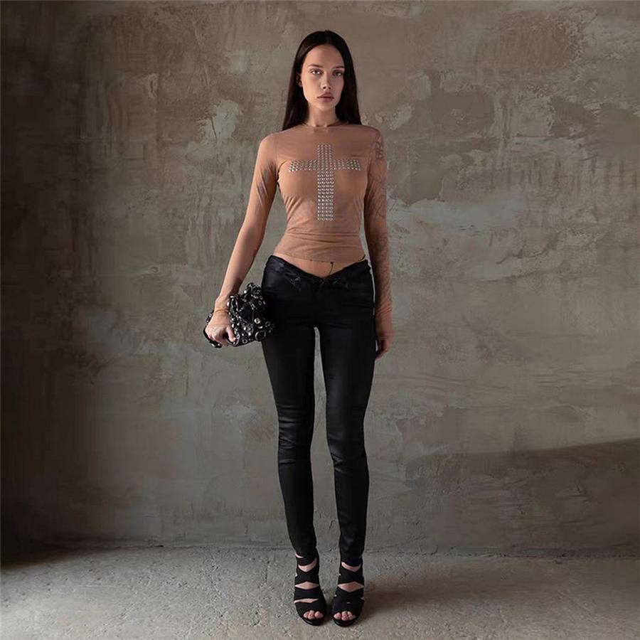 Wind Autumn New Women's Ins Fashion Personalized Top Cross Diamond Base Long Sleeve T-Shirt