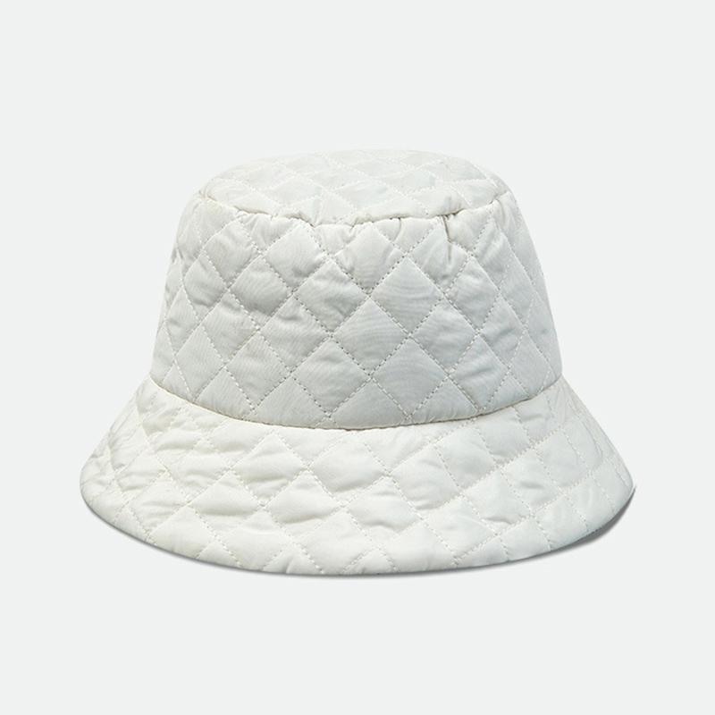 Quilted Women Winter Bucket Hat Fashion Knit Cloche Hat Solid Color Warm Crochet Cap