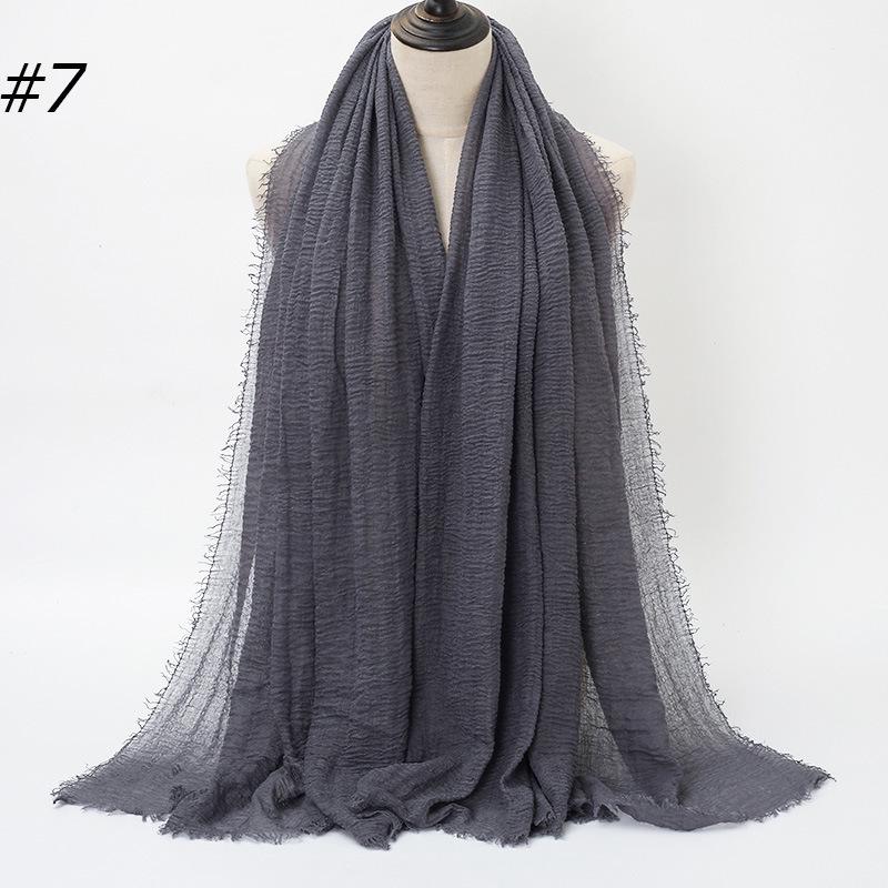 Solid Color Wrinkled Cotton-Linen Feel Women's Headscarf with Fur Edge
